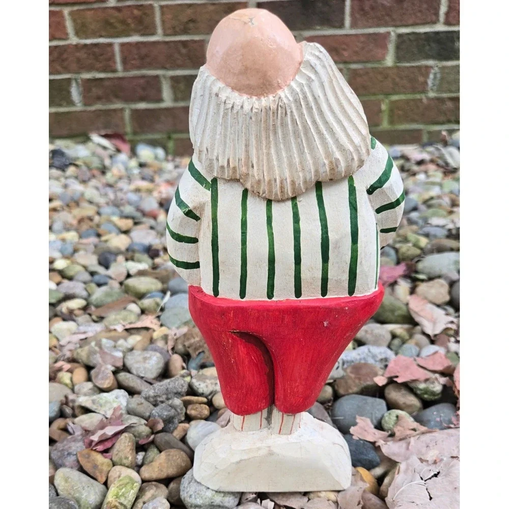 Vintage Whimsical Wood Santa Claus Figurine‎ Holding Cat Made in Philippines